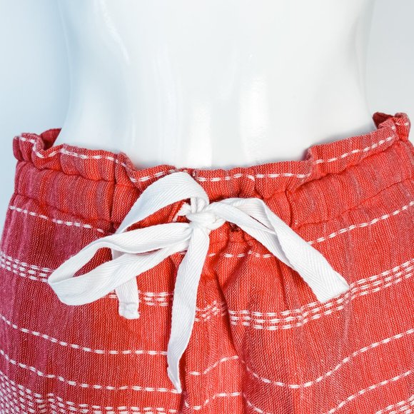 NEW LEMLEM $305 Paperbag Waist Striped Shorts M Medium Coral High-Rise NWT - Picture 3 of 9
